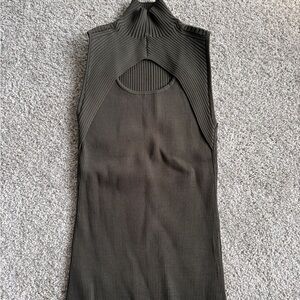 White House Black Market Ribbed Mock Neck Tank Top - Olive green